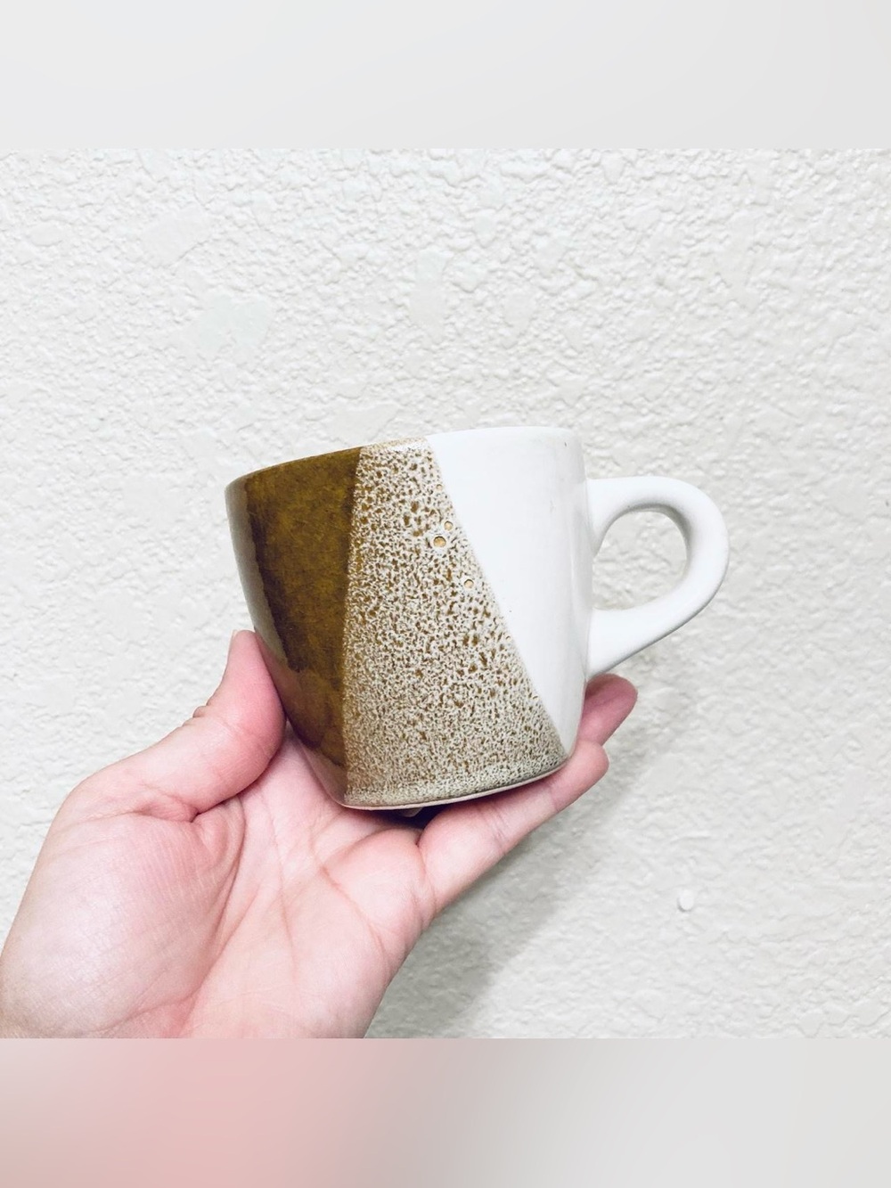 Set of 3 Ceramic Tan Brown White Coffee Tea Mugs